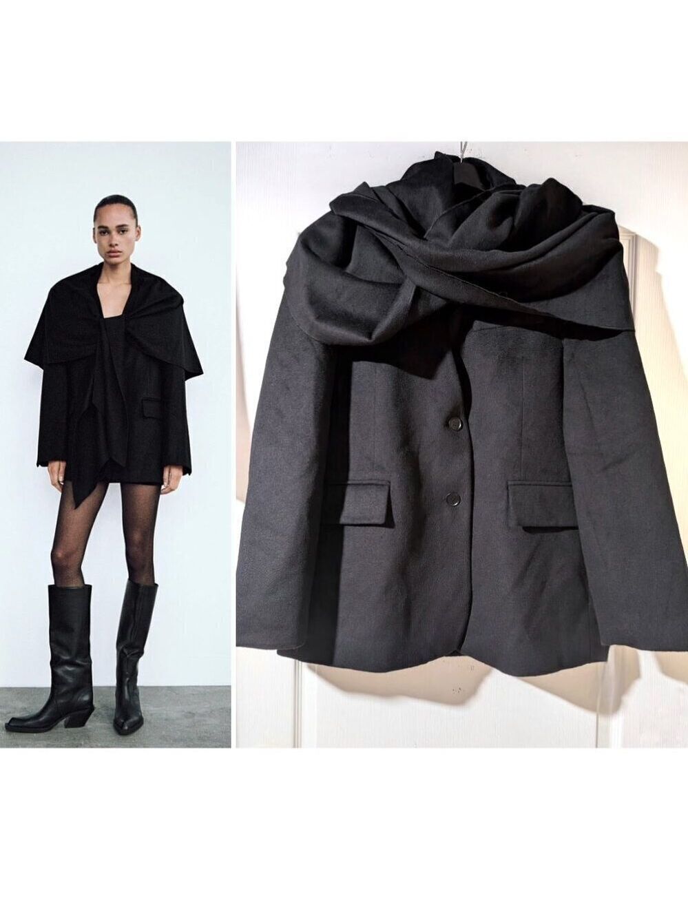 NEW Zara | Oversized Wool Scarf Blazer in Black